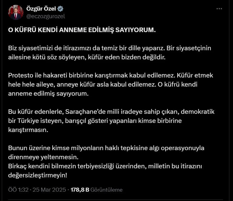CHP lideri Özgür Özel’den Sert Tepki: O Hakareti Kendi Anneme Edilmiş Sayıyorum!